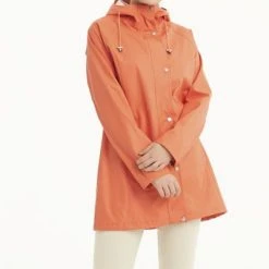 Ilse Jacobsen Light A- Line Mid Thigh Raincoat (87)- Orange