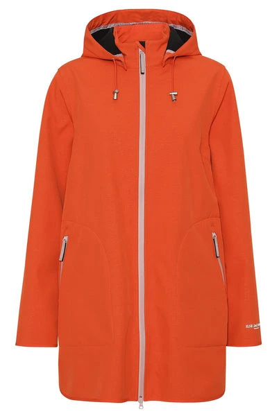 Ilse Jacobsen Soft Shell Raincoat - Mid Length With Detachable Hood - Warm Orange Ilse Jacobsen Soft Shell Raincoat - Mid Length With Detachable Hood - Warm Orange